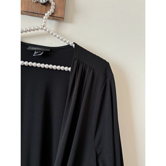 Lane Bryant Size 22/24 Black Stretchy Cardigan Top Tassel Tie Front Mesh Trim - Picture 2 of 6